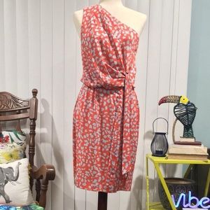 Diane Von Furstenberg Agatha one shoulder coral printed silk dress